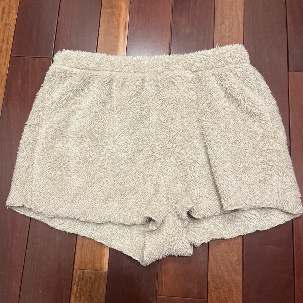 SHEIN Plush Fleece Lounge Shorts in Cream